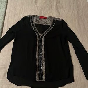 Love sleeve dress shirt blouse with black studs and snakeskin print on inside